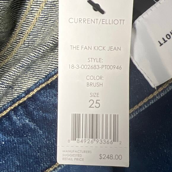 Current Elliott The Fan Kick Jeans Medium Wash (Brush) Fray Hem Size 25 NWT - Picture 11 of 12